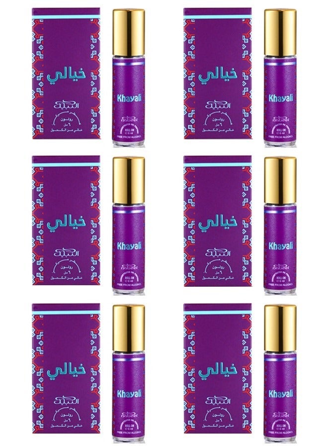 Nabeel 6 Pcs Nabeel Khayali Alcohol-Free Roll-On Oil Perfume 6ML Long-Lasting Oriental Attar with Luxurious Floral & Woody Notes - Image 1